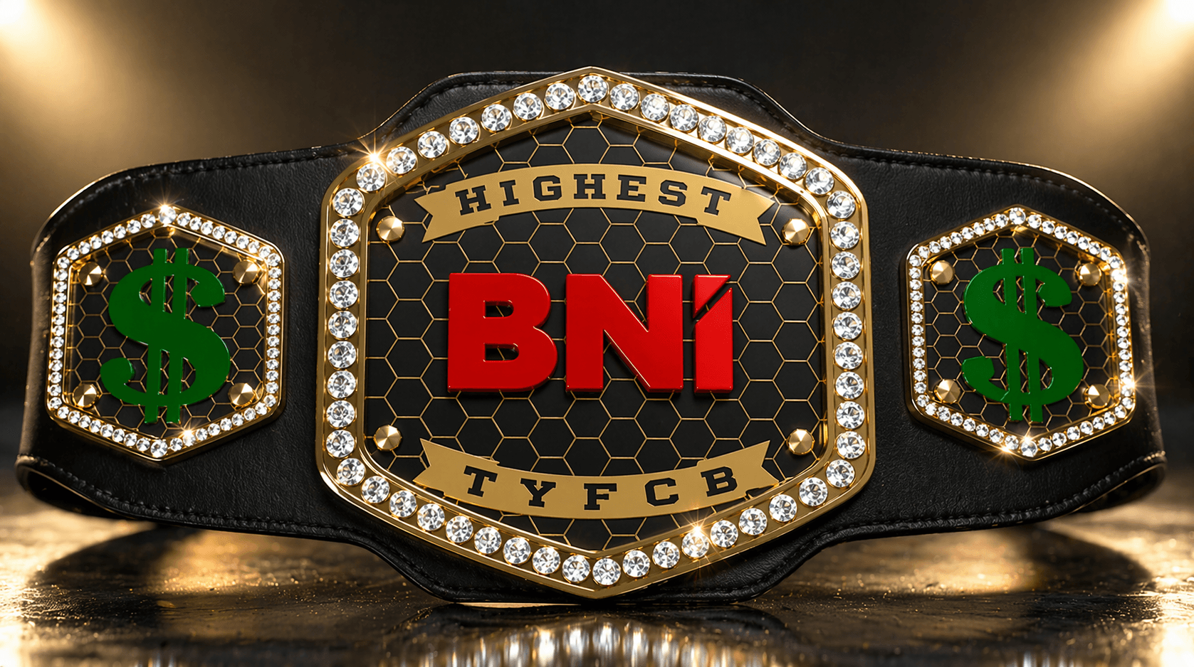 Corporate MVP recognition title belt with green dollar side plates