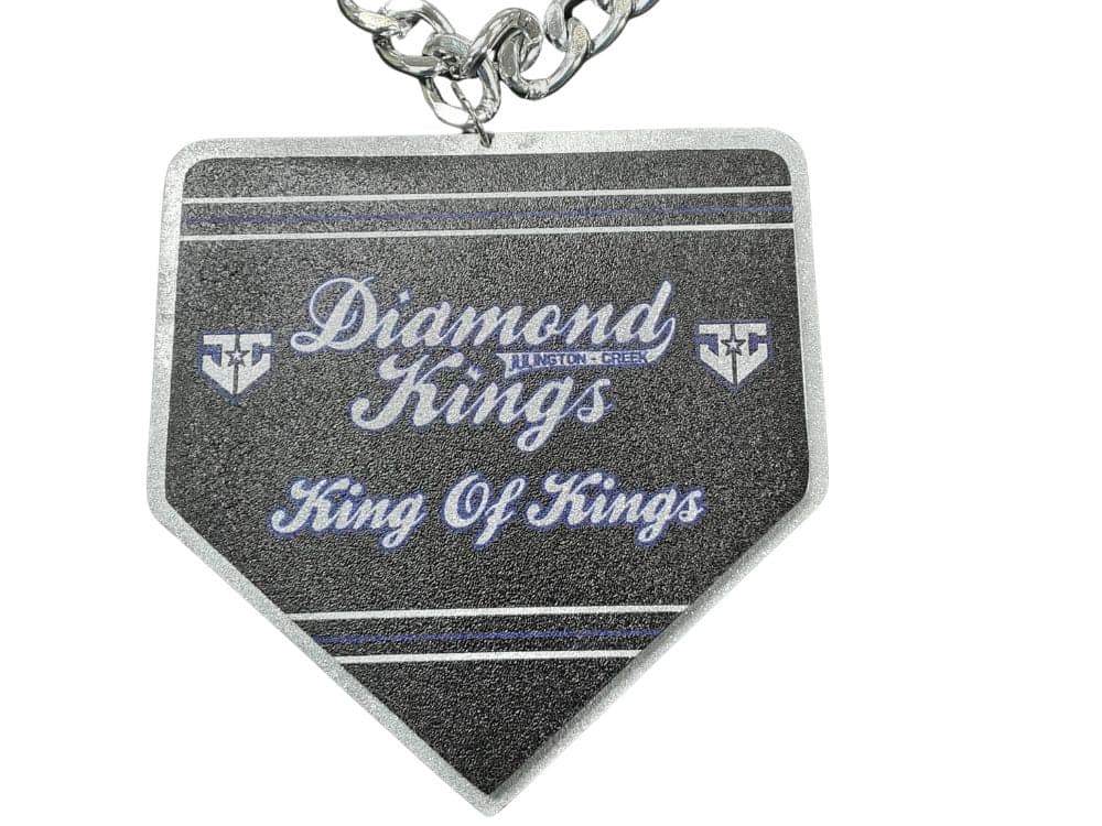 Custom home run chain with a home-plate shaped medallion on a heavy link chain