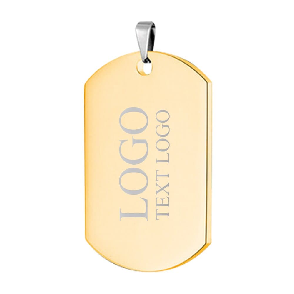 Custom gold stainless steel dog tag with a laser engraved logo