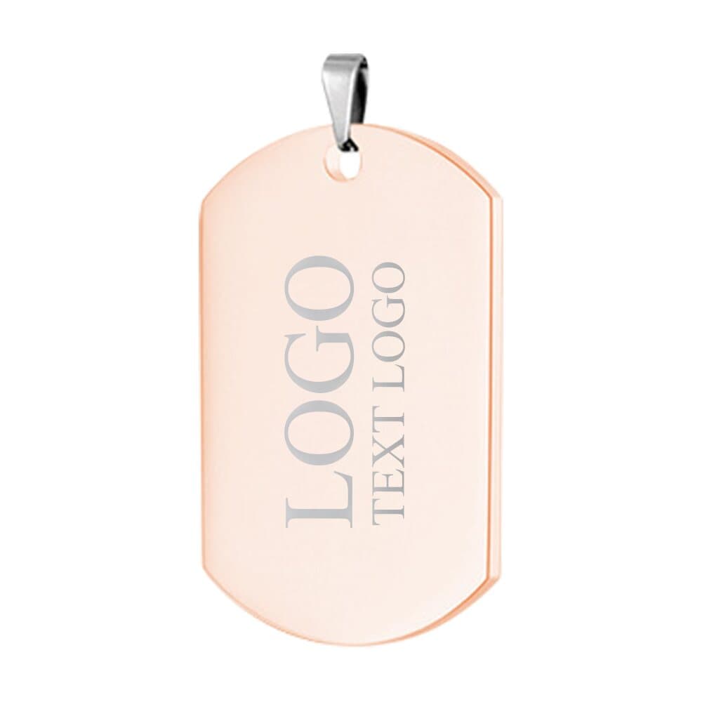 Custom rose gold stainless steel dog tag with a laser engraved logo