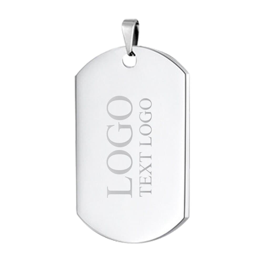 Custom polished steel dog tag with a laser engraved logo