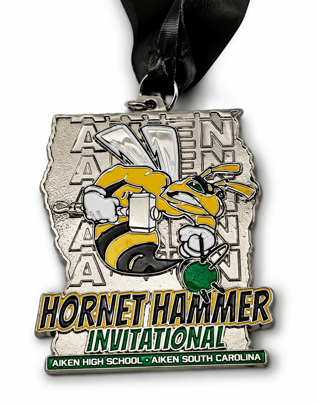 Custom antique finish invitational medal with a relieved mascot in silver