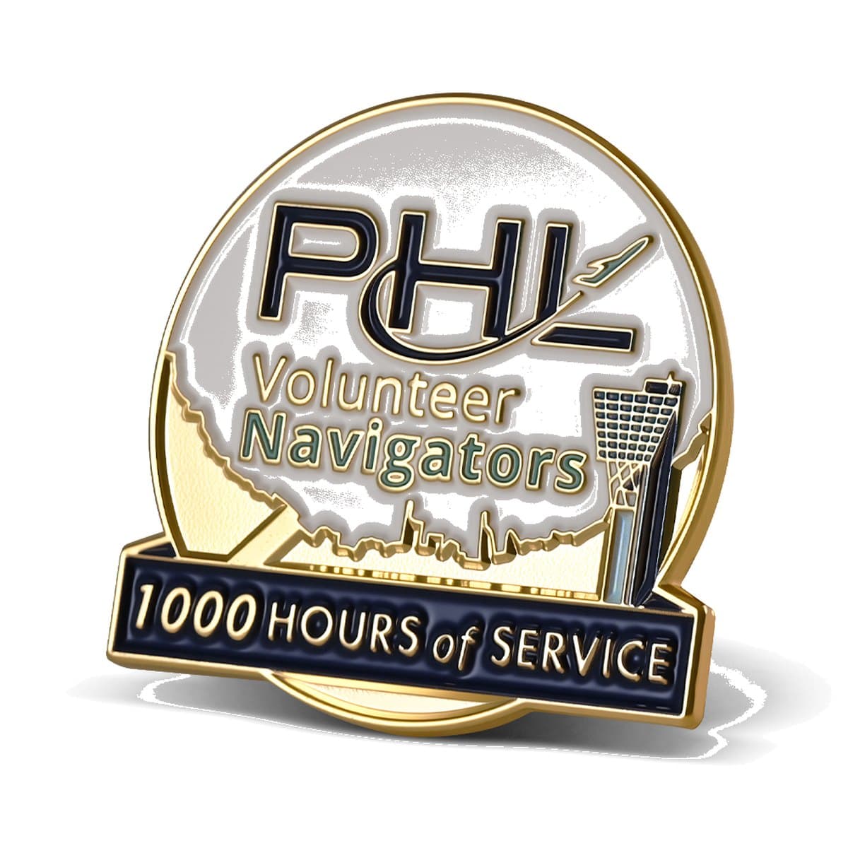 Custom soft enamel volunteer 1000 hours of service lapel pin