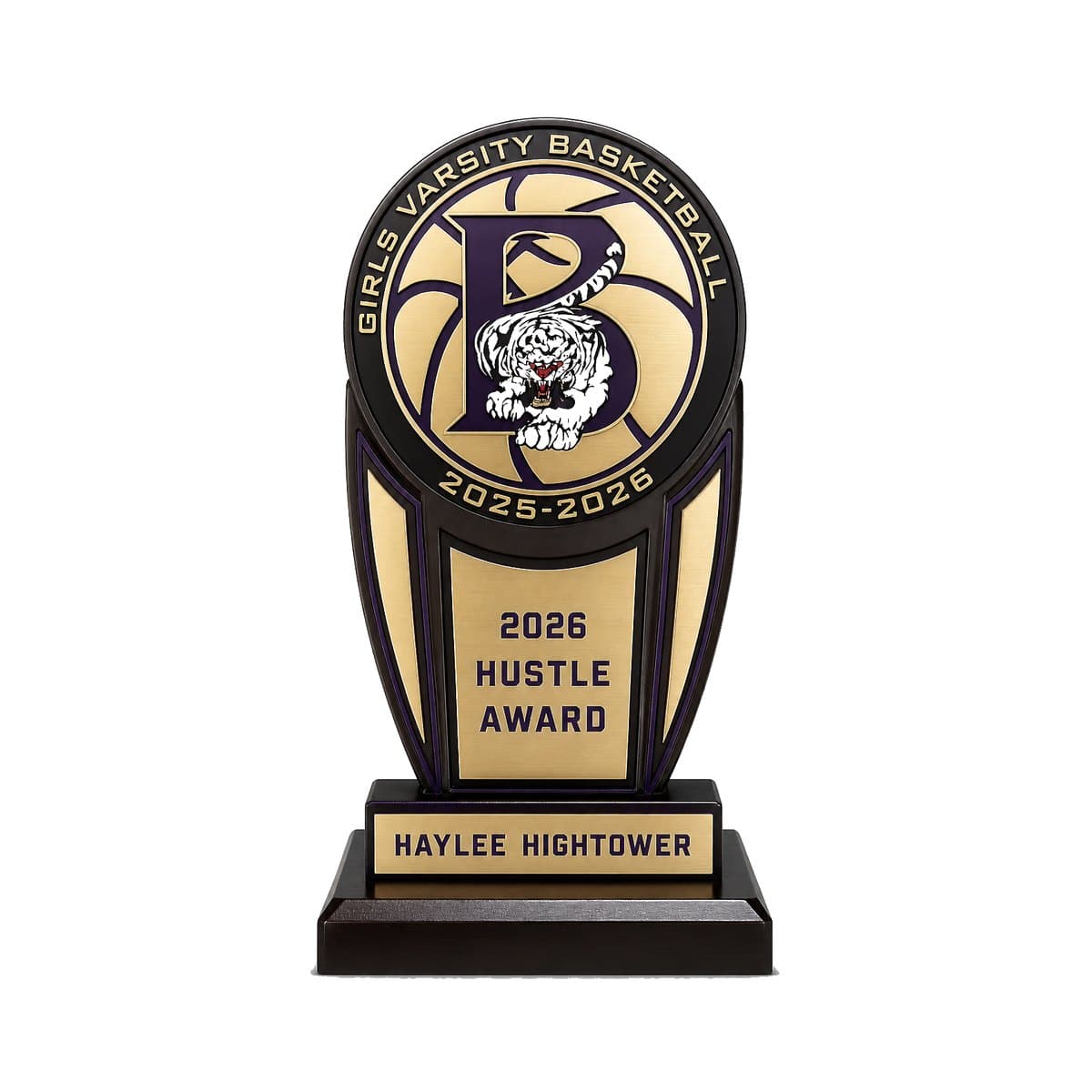 Custom girls varsity basketball elite award plaque with gold emblem and engraved nameplate