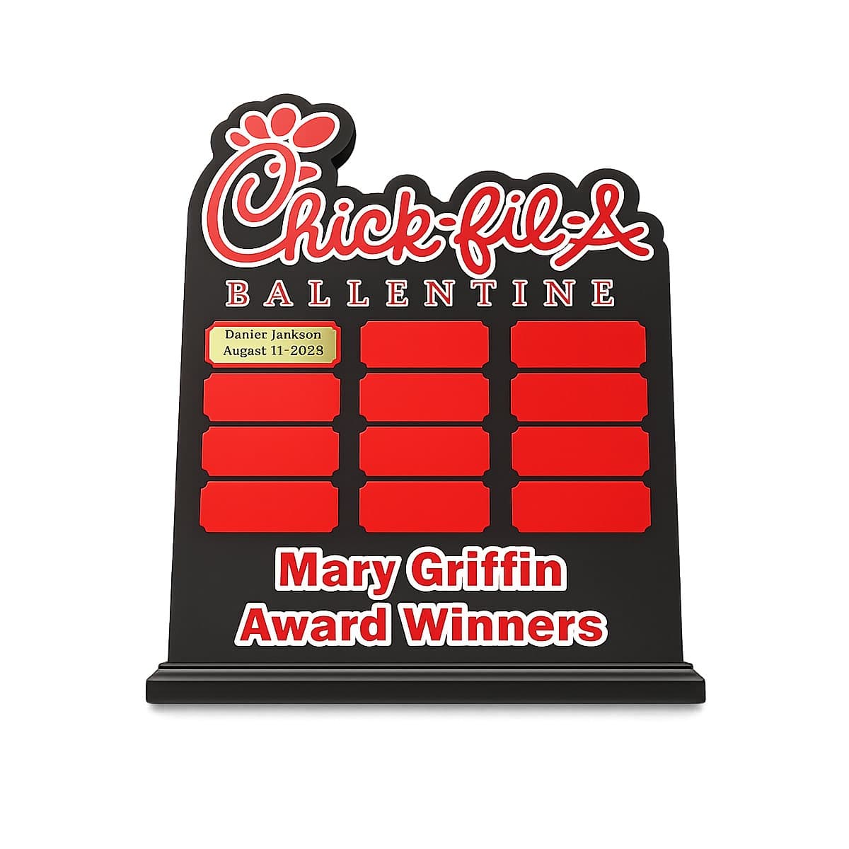 Custom perpetual award plaque with multiple engraved name plates for ongoing recognition