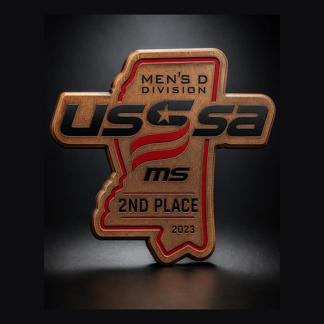 Elite custom USSSA baseball tournament bronze plaque in a die-cut state shape