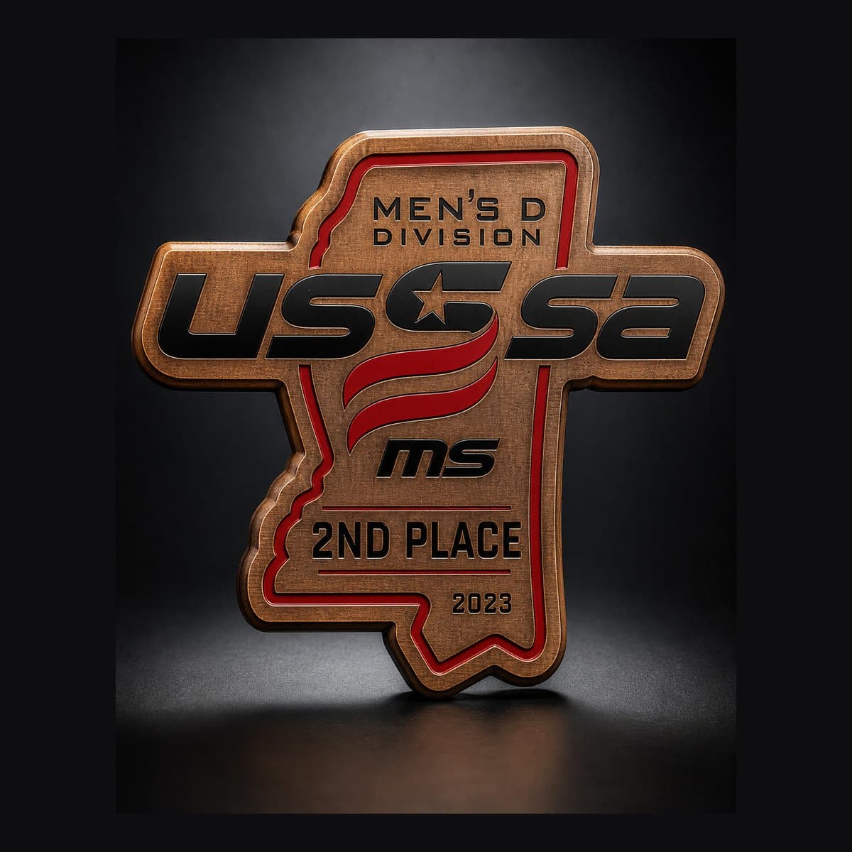 Custom USSSA baseball tournament bronze plaque in a die-cut state shape