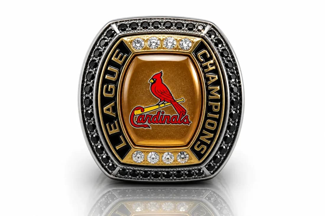 Fantasy Baseball Champion Rings by Colucci Custom Awards — a finished ring photographed in the workshop