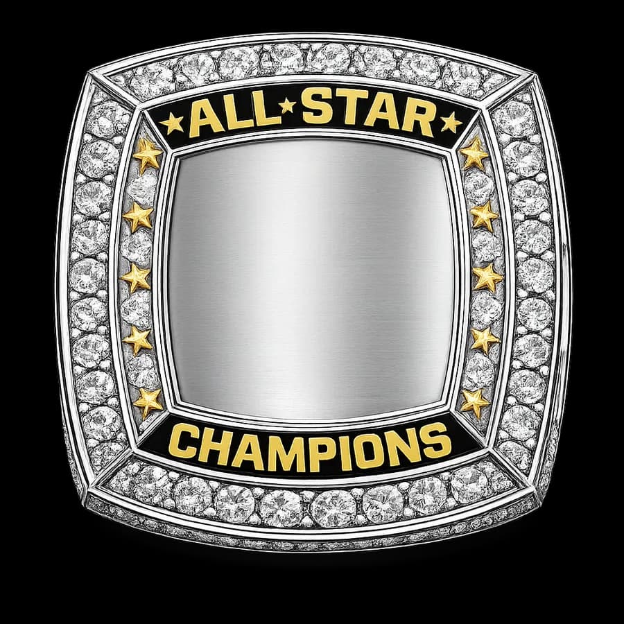Baseball All-Star Rings by Colucci Custom Awards — ALL STAR across the top, with the league or district and the year
