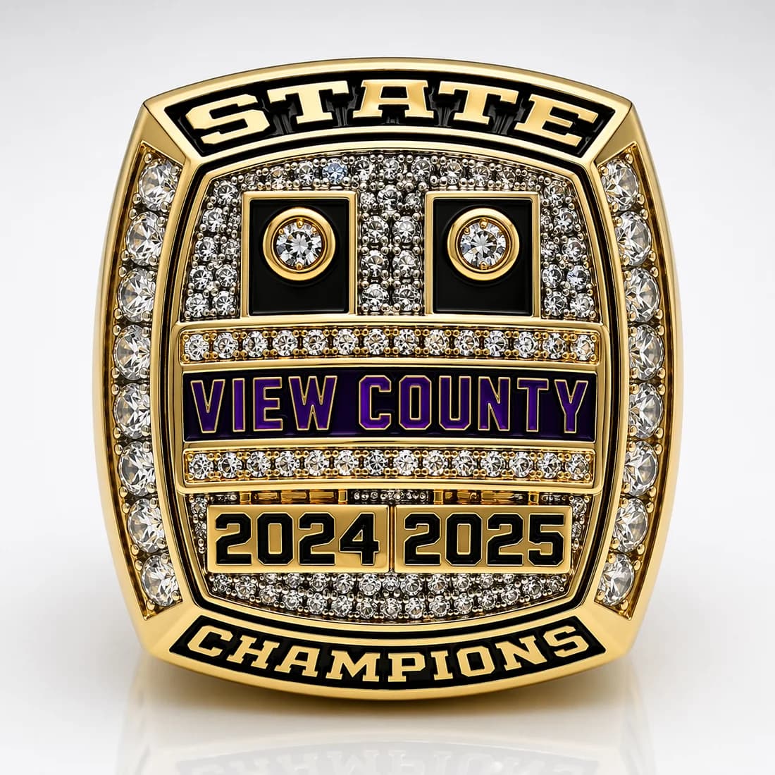 State & National Championship Rings by Colucci Custom Awards — a finished ring photographed in the workshop