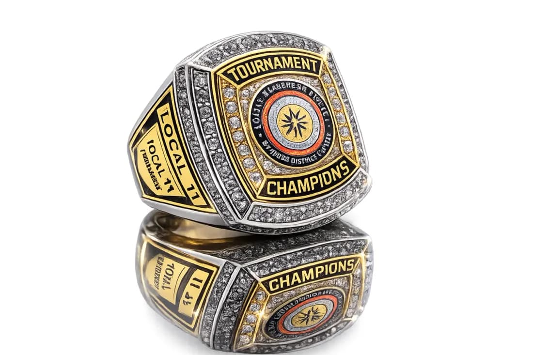 Tournament Rings by Colucci Custom Awards — a finished ring photographed in the workshop