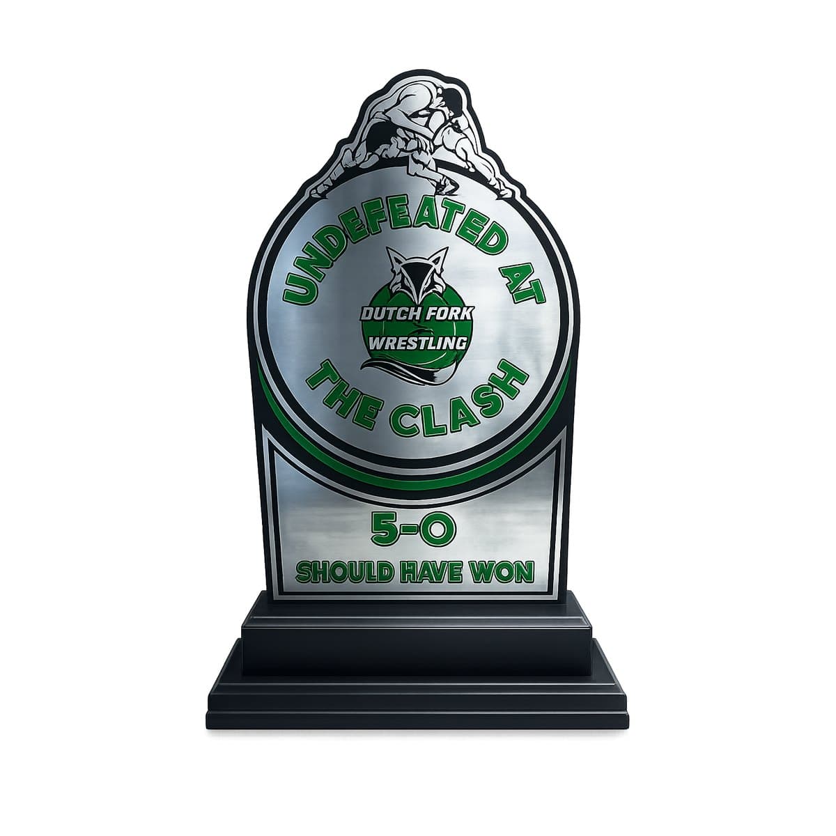 Custom wrestling championship trophy with acrylic emblem and engraved title