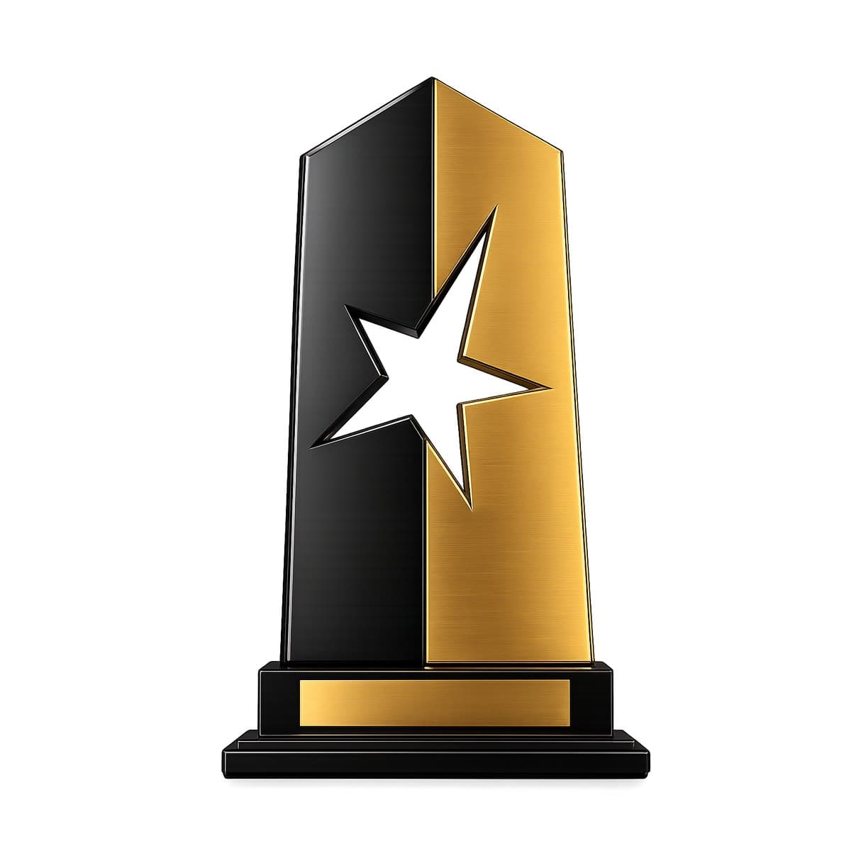 Pinnacle custom trophy model with black and gold star obelisk design ready for engraving