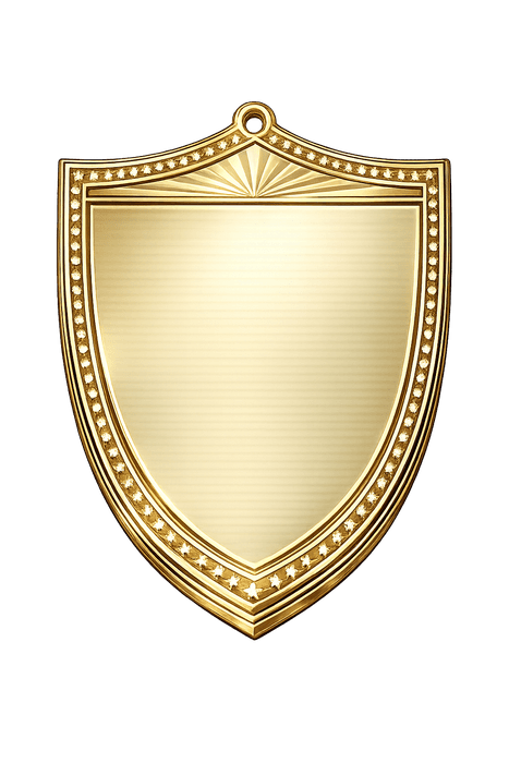 Custom Shield photo-etched medal in gold