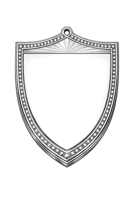 Custom Shield photo-etched medal in silver