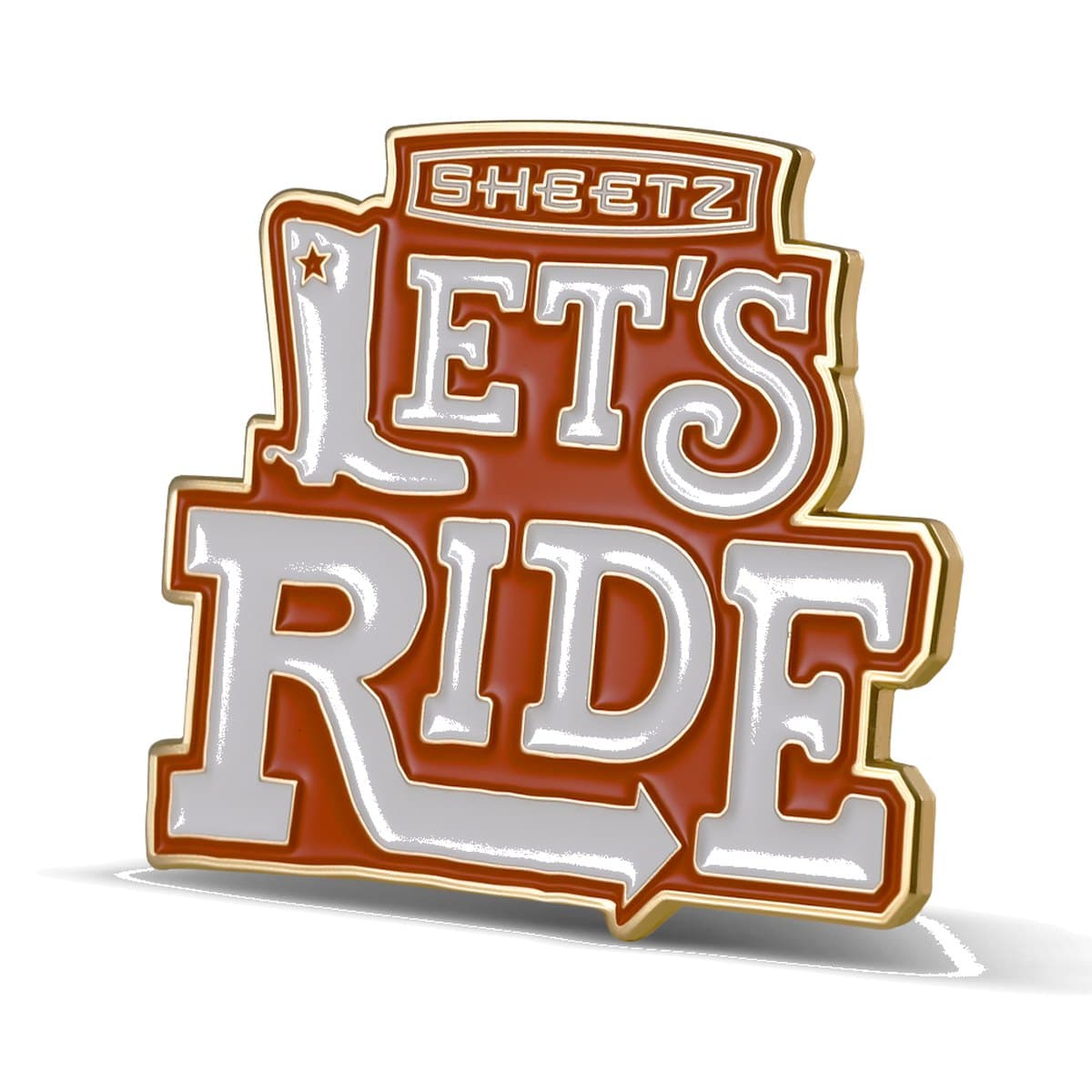 Xpress soft enamel die-cut ride lapel pin in bright orange and white
