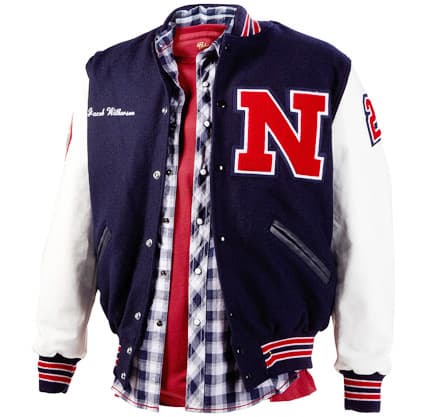 Xpress custom letterman jacket with embroidered team logo and chenille patches