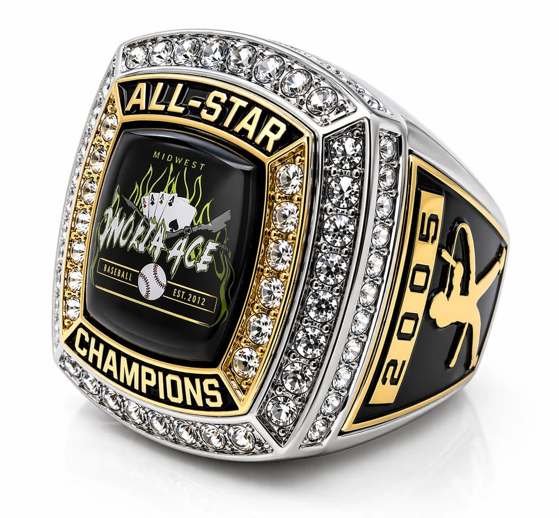 Baseball All-Star Rings by Colucci Custom Awards — a finished ring photographed in the workshop