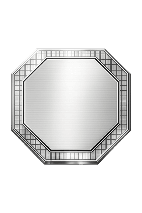 Silver octagon championship medallion with a patterned stone-set border
