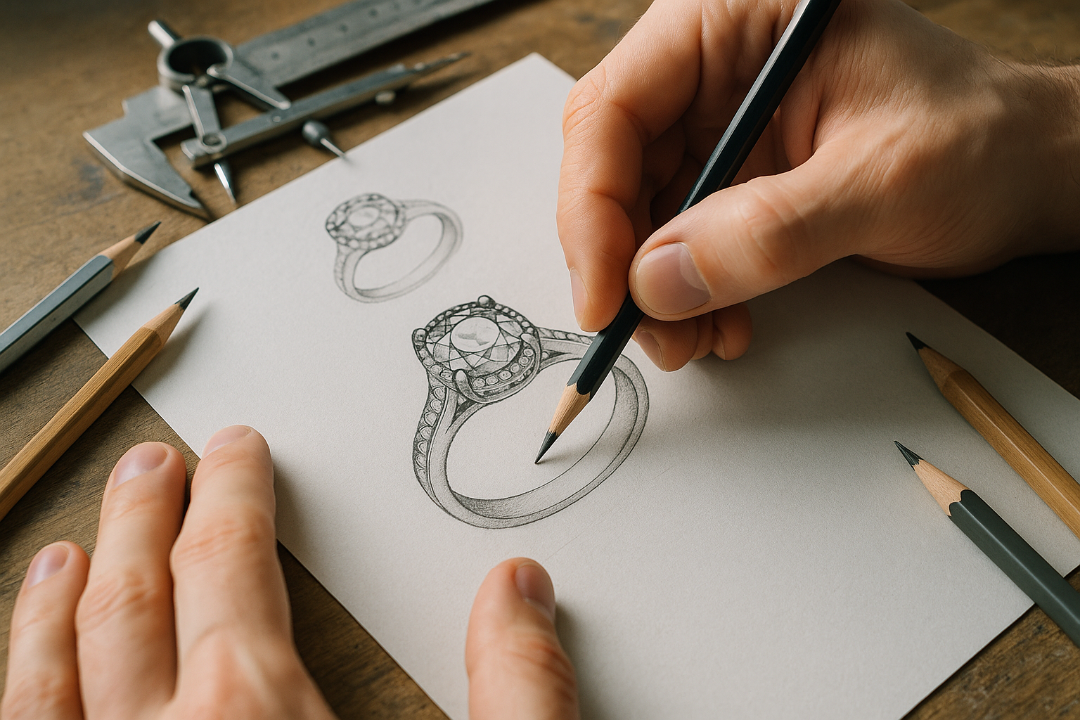a designer sketching a ring